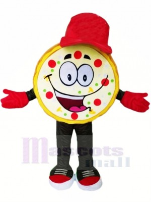 Marrant Pizza avec rouge Chapeau Mascotte Costume Dessin animé