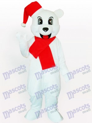 Ours blanc avec costume de mascotte adulte Santa Hat