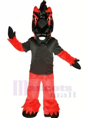 Noir et rouge Cheval Mascotte Les costumes Animal