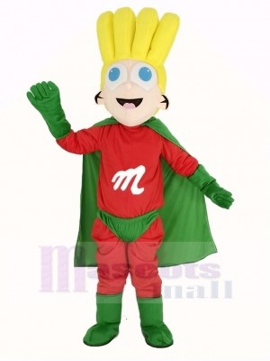 Super Garçon avec vert Cap Mascotte Costume