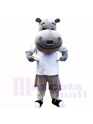 gris Hippopotame avec blanc Chemise Costumes De Mascotte École