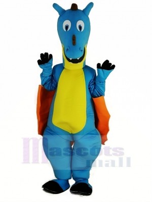 Bleu Dragon avec Orange Ailes Mascotte Costume Animal