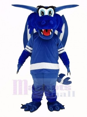 Content Bleu Dragon avec Ailes Mascotte Costume Animal