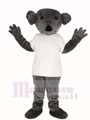Velu Gris Koala dans blanc T-shirt Mascotte Costume