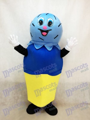 Double Scoop bleu sur une crème de costume de mascotte Cone Cone