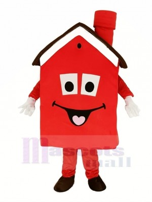 rouge Logement Maison Mascotte Costume Dessin animé