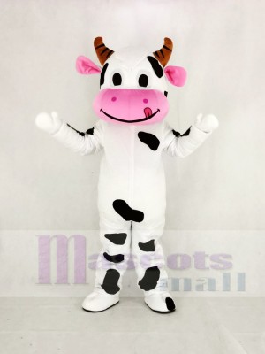 Mignonne Vache avec Rose Bouche Mascotte Costume Dessin animé