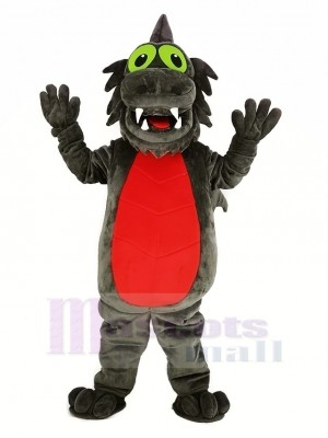 gris Dragon avec rouge Ventre Mascotte Costume Animal