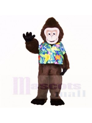 Gorille d'été avec une chemise de couleur fleur mascotte costumes bande dessinée