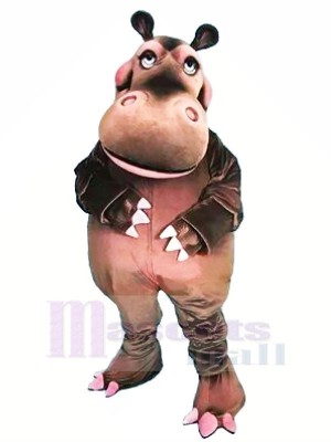 Heureux Hippopotame Mascotte Les costumes Dessin animé