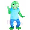 Gros vert La grenouille avec Bleu T-shirt Mascotte Les costumes Animal