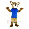marron Chat sauvage avec Bleu T-shirt Mascotte Costume Animal