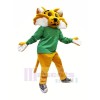 marron Chat sauvage dans vert Mascotte Les costumes Dessin animé