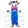 Vache en bleu Cartoon de costume de mascotte de salopettes