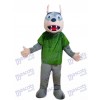 Loup gris en costume de mascotte chemise verte Animal