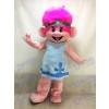 Trolls Cartoon bébé coquelicot avec costume de mascotte de cheveux roses