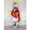 Costume de mascotte St Norbert de chevalier adulte en argent avec cape rouge