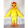 Costume de mascotte de poussin jaune mignon adulte avec animal chapeau rouge
