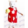 Souris mignonne en costume fleuri rouge et blanc Costume de mascotte animaux