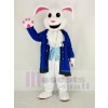 Pâques blanc lapin avec Bleu Manteau de Alice dans pays des merveilles Mascotte Costume Dessin animé