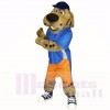 École de costumes de mascotte chien de sport avec chapeau bleu