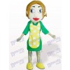 Femme avec tablier jaune Costume de mascotte adulte de dessin animé