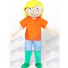 Costume de mascotte adulte de dessin animé de garçon de cheveux jaunes