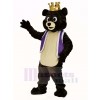 Foncé marron roi Ours dans Violet Gilet Mascotte Costume Animal