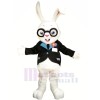 blanc lapin avec Des lunettes Mascotte Les costumes Animal