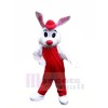 Charmant blanc lapin avec rouge Costume Mascotte Les costumes Pas cher