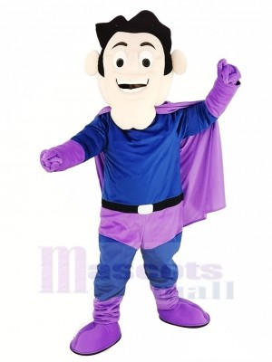 Super héros avec Violet Manteau Mascotte Costume Gens