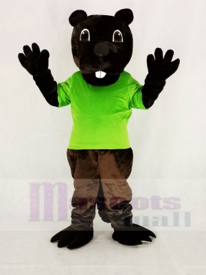 Marrant marron Barney Castor dans vert Mascotte Costume Dessin animé