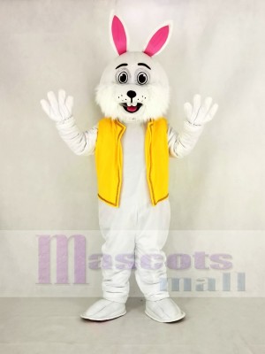 Pâques lapin avec Jaune Gilet Mascotte Costume Dessin animé