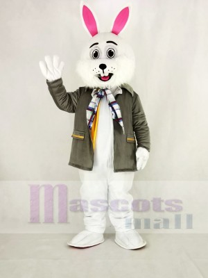 Pâques lapin avec Gris Manteau Mascotte Costume Dessin animé