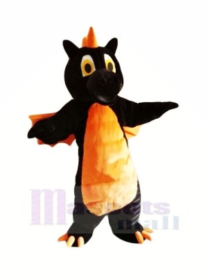 Noir Dragon avec Orange Ailes Mascotte Les costumes Animal