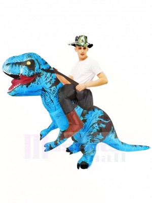 Tyrannosaure bleu T-Rex Gonflable Porte moi Ride On Costume
