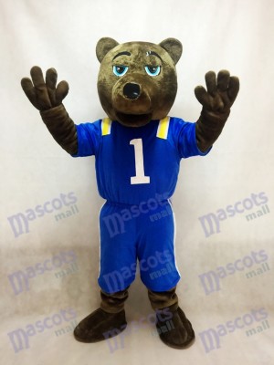Costume mascotte ours brun foncé avec gilet