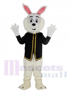 Pâques Bleu lapin Lapin dans Noir Gilet Mascotte Costume
