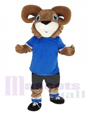 marron RAM avec Bleu T-shirt Mascotte Costume Animal