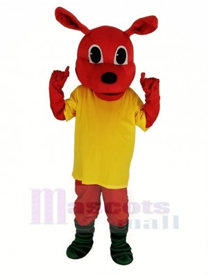 rouge Kangourou avec Jaune T-shirt Mascotte Costume Animal