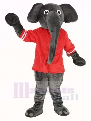 Gris l'éléphant avec rouge T-shirt Mascotte Costume