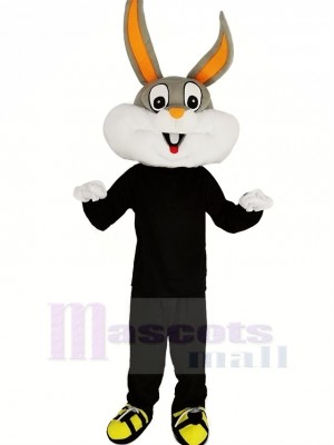 Gris et blanc lapin avec Noir Manteau Mascotte Costume