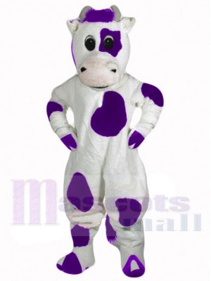 Vache drôle violette et blanche Mascotte Costume Pour les têtes de mascotte adultes