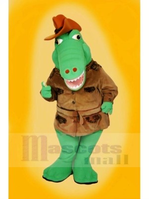 Cool Alligator avec marron Chapeau Mascotte Les costumes Dessin animé