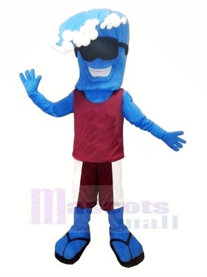 Marrant Bleu Vague Mascotte Costume Dessin animé