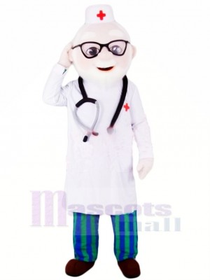Gentiment Médecin avec Des lunettes Mascotte Costume Personnes