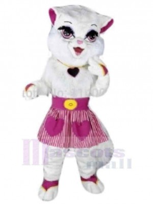 Chat blanc Costume de mascotte Animal avec jupe rose