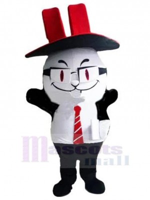 Gestionnaire de chat blanc Costume de mascotte Animal avec le chapeau rouge