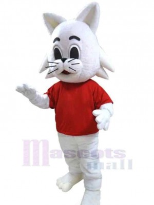 Chat blanc Costume de mascotte Animal en T-shirt rouge