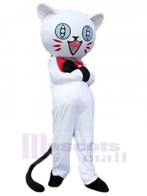 Heureux, dessin animé, impair, yeux Chat blanc Costume de mascotte Animal